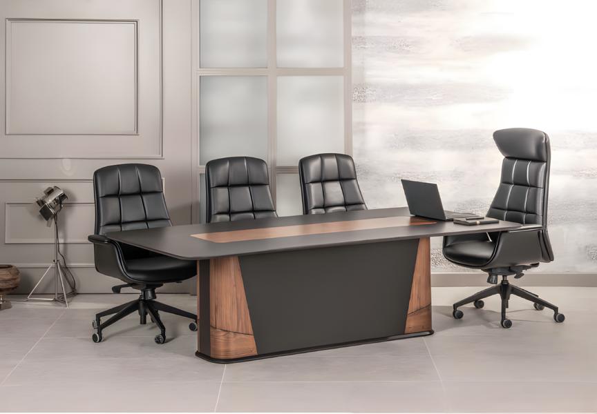 Konferenz set Besprechungs 4x Stühle Tisch Luxus Büro Möbel Modern Braun Tische