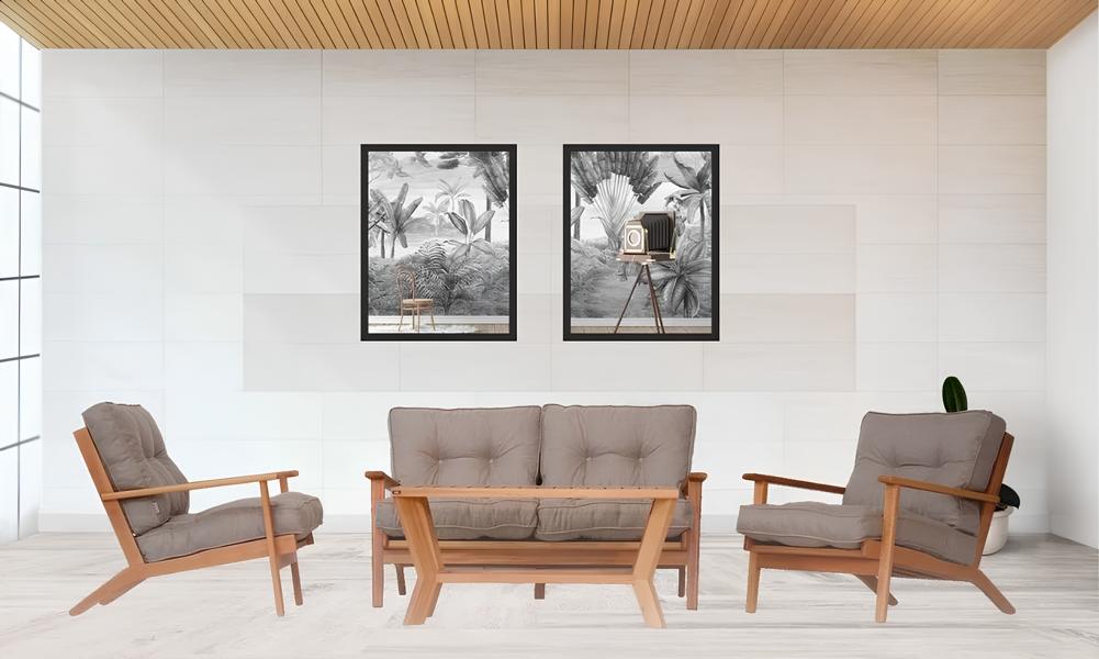 Sitzgruppe Gartenmöbel Sitzgruppe Sofa Holz Sitzer Grau Set 3tlg