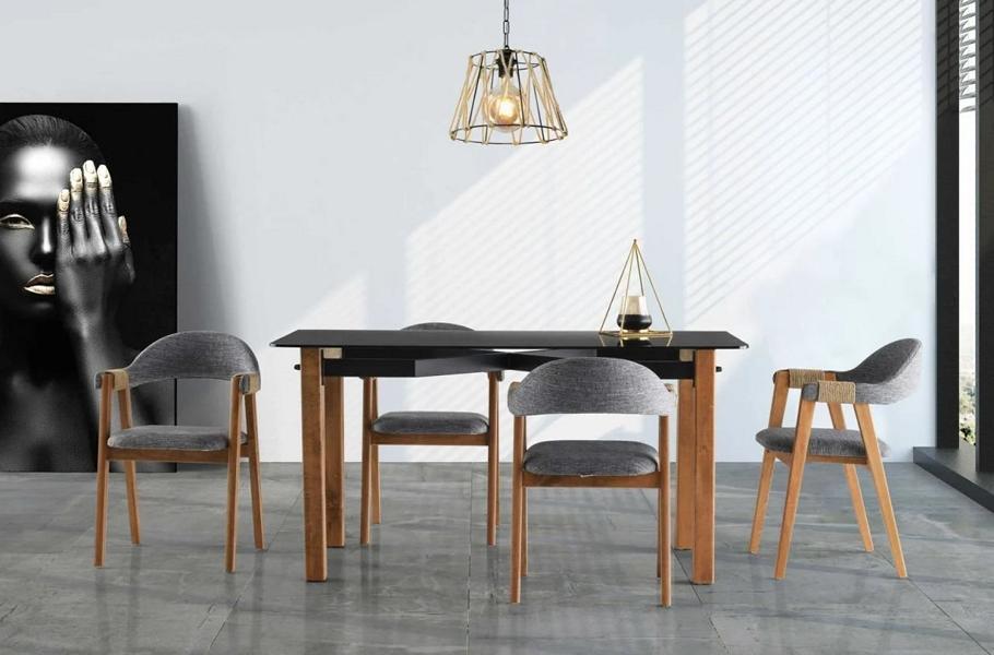 Essecke Esstisch Essgruppe Stühle 7tlg Esszimmer Grau Tisch Holz Glas