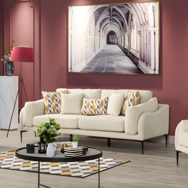 Moderne Zweisitzer Sofa 2 Sitzer Couch Polstersofa Beige Stoffsofa