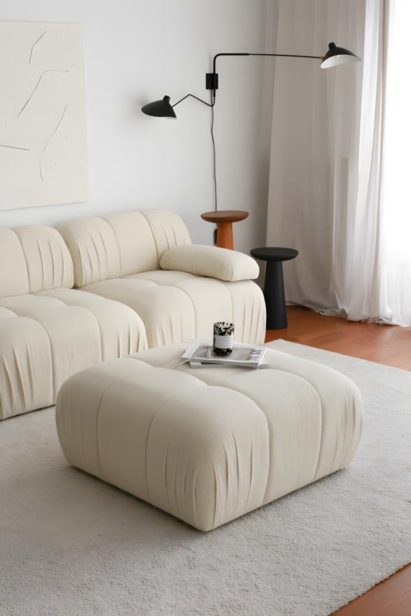 Fußhocker Hocker Puff Ottomane Sitz Stoff Wohnzimmer Sitzhocker Beige
