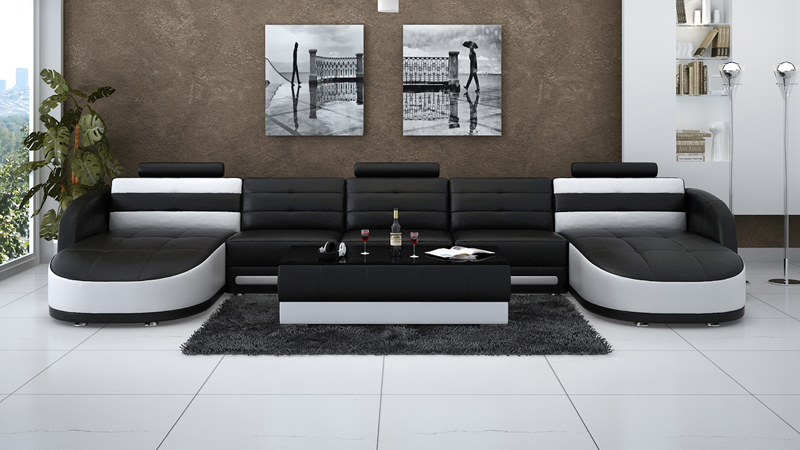 Design Leder Wohnlandschaft Eck Sofa Moderne Garnitur Couch Ecke USB Neu Schwarz