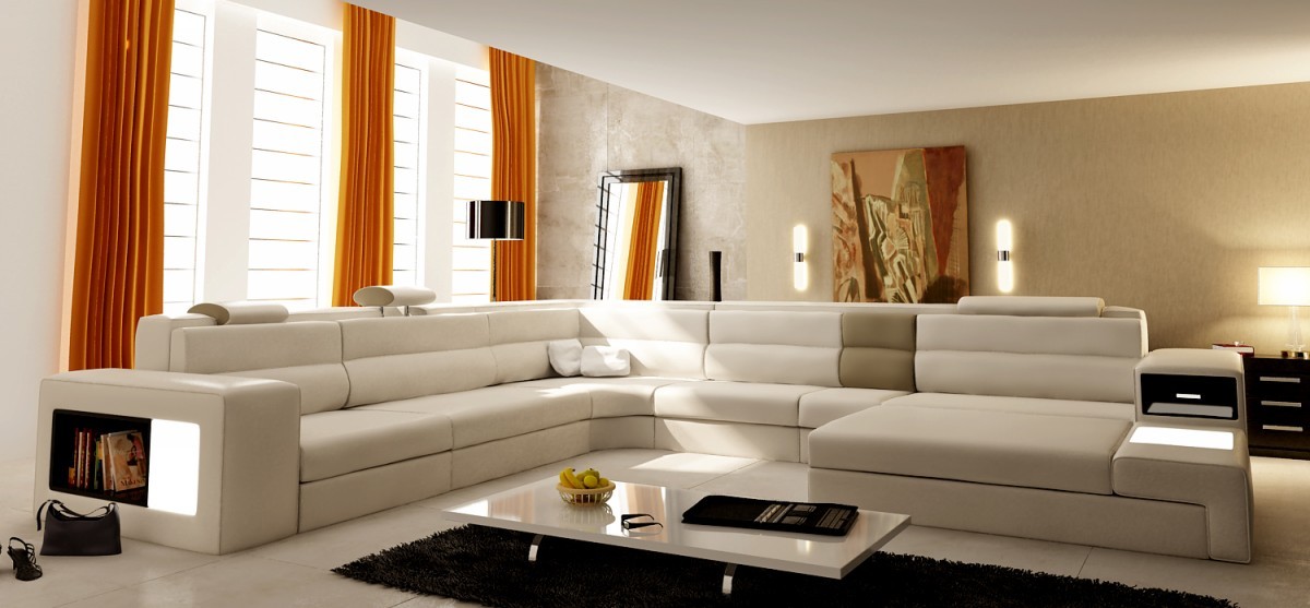 Couchgarnitur Ecke Sitzecke Leder Modernes Sofa Couch Polster Wohnlandschaft USB