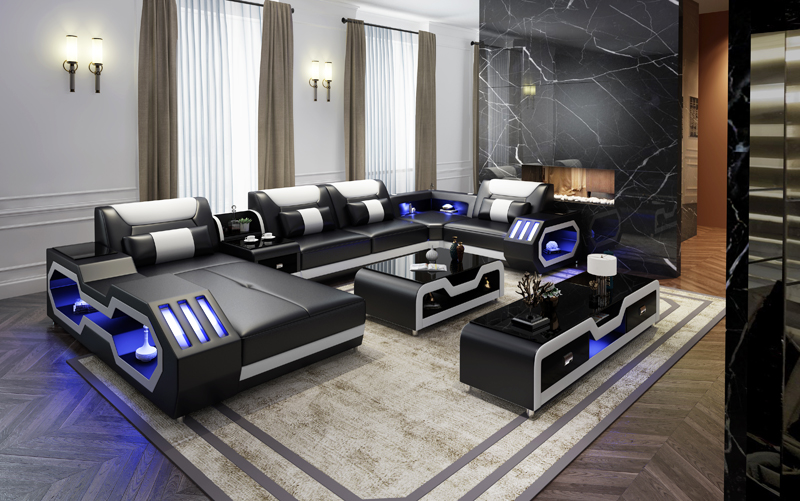 XXL Wohnlandschaft Sofa Couch Polster Eckgarnitur Couchen Sofas + USB + Licht !!