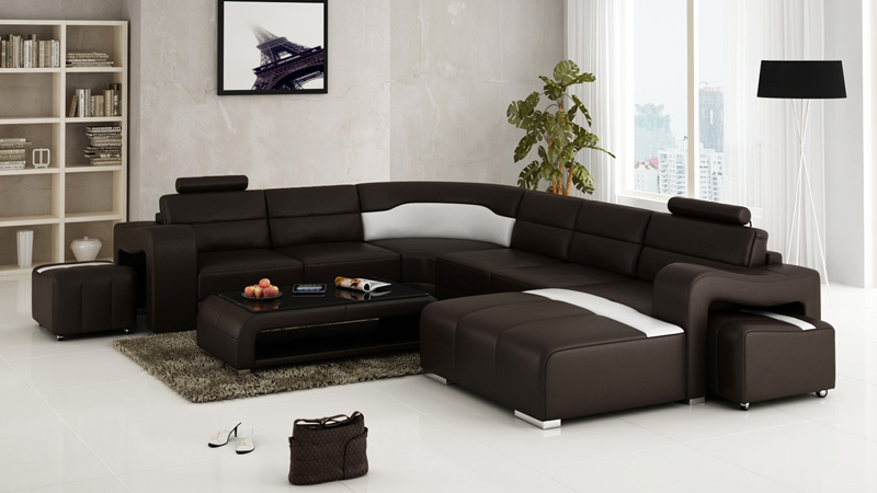 Ledersofa Couch Wohnlandschaft Ecksofa Eck Garnitur Design Modern Sofa F3008