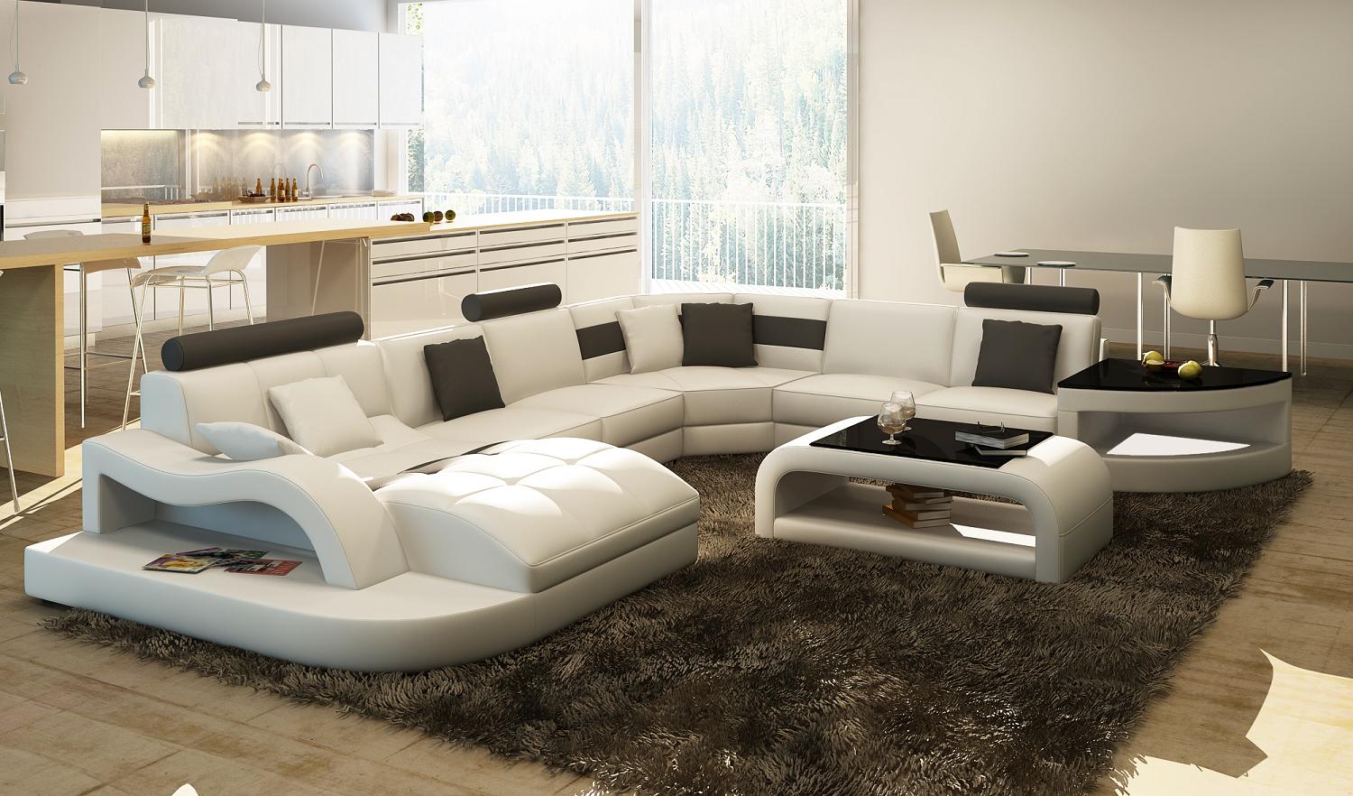 Multifunktion XXL Big Ledersofa Sofa Couch Eck Wohnlandschaft Ecksofa Polster