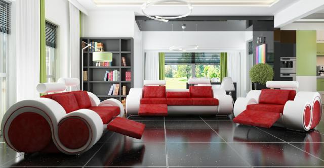 DESIGNER SOFA SOFAGARNITUR 3/2/1 mit USB, RELAX COUCH POLSTERGARNITUR TEXTIL NEU