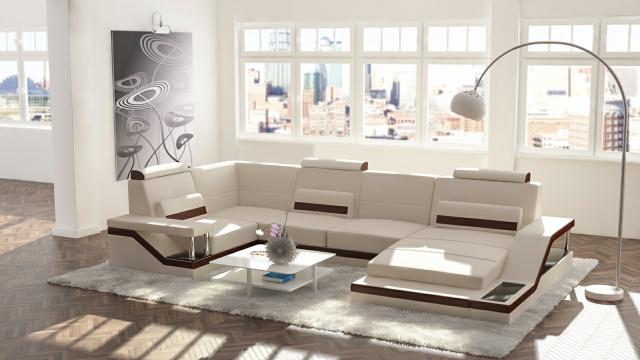 Wohnlandschaft Sofa + USB Polster Ecke Ecksofa Garnitur Textil Stoff Leder Sofas