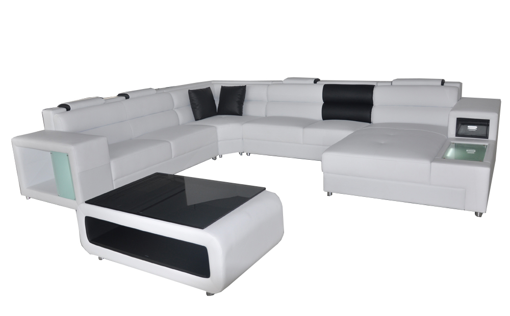 Design Leder Polster Ecke Leder Sitz Sofa USB Polster Eck Wohn Landschaft Zimmer