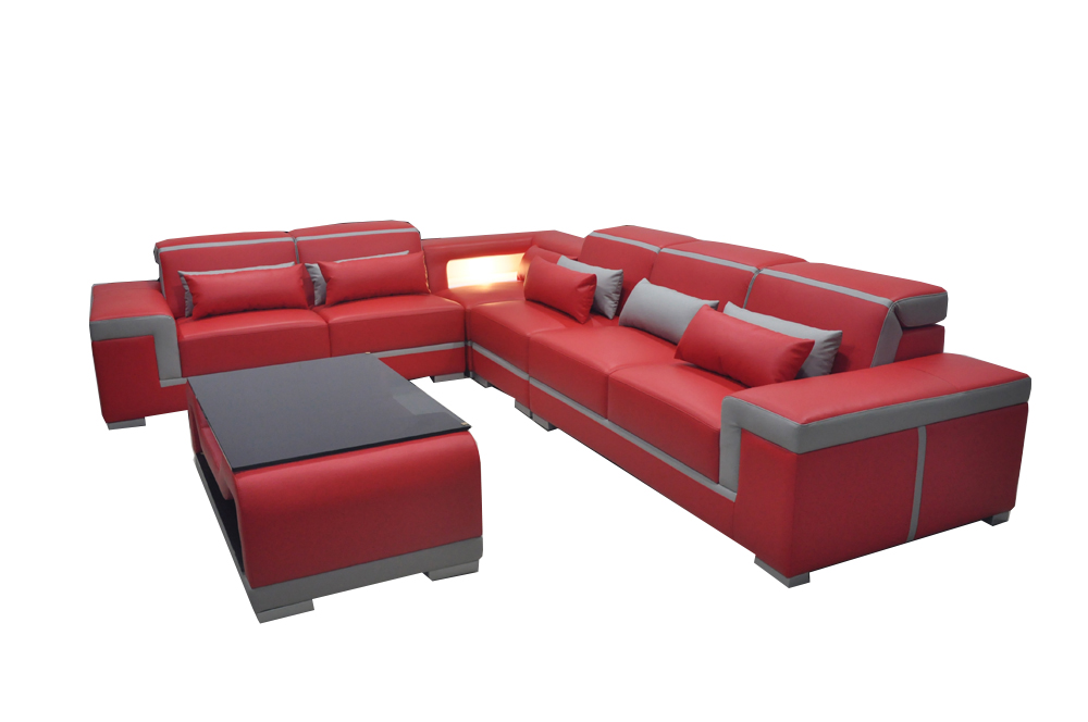 Leder Sofa mit USB Couch Eck Polster Garnitur Tisch Couchen LForm Wohnlandschaft
