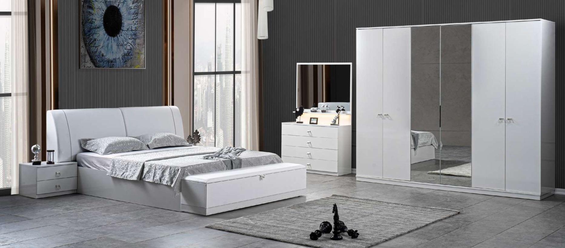 Bett 2x Nachttische Schlafzimmer Weiß 5 tlg. Designer Luxus Möbel Holz