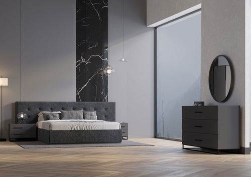 Schlafzimmer Set 5tlg Modern Holzmöbel Bett Grau 2x Nachttische Luxus Kommode