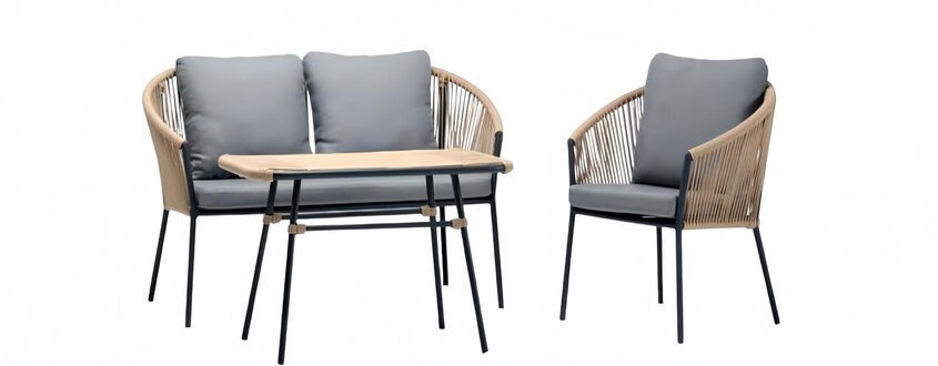 Rattanmöbel Lounge Garten Terrasse Sofa Möbel Balkon Couch 2+1 + Couchtisch