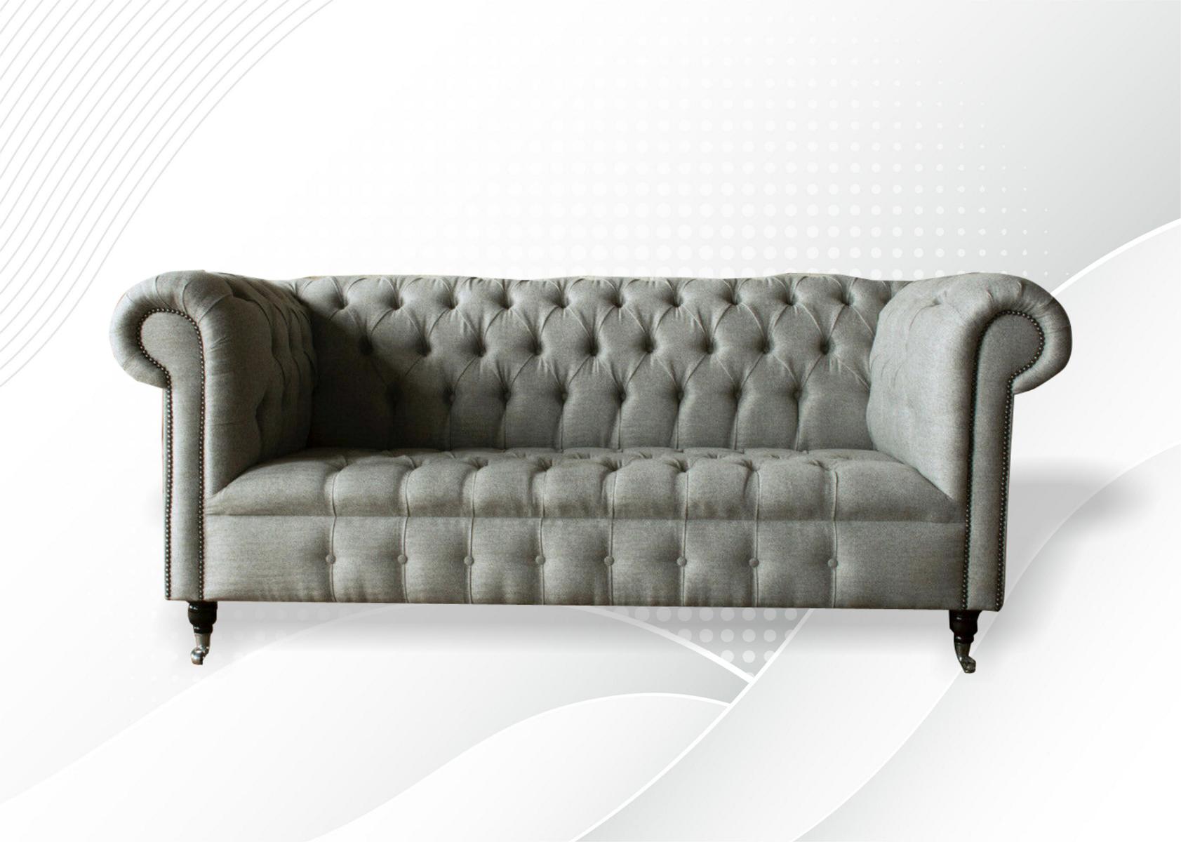 Gelbe Chesterfield Dreisitzer Sofa Couch Polster Wohnzimmer Möbel Stoff Textil