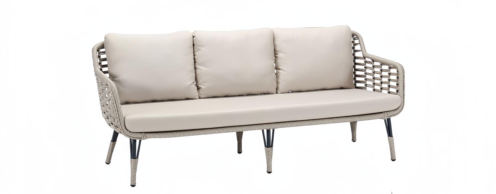 Beiger 3-Sitzer Luxus Sofas Polstermöbel Rattan Terrasse Design Hochwertig Möbel
