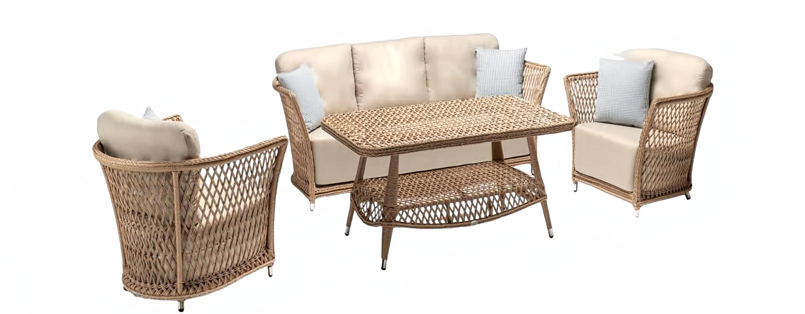 Sofagarnitur set 3 Sitzer Sofas Beige 2x Sessel Couchtisch Terrasse Moderner set