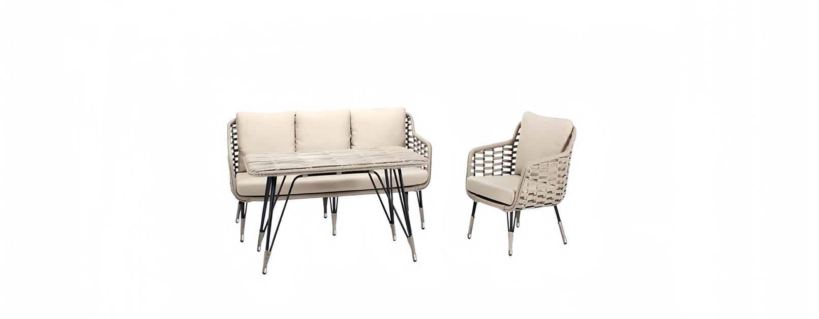 Sofas Gartenmöbel Beige Couchtisch Sessel Moderne Rattan Hochwertig 3 Sitzer