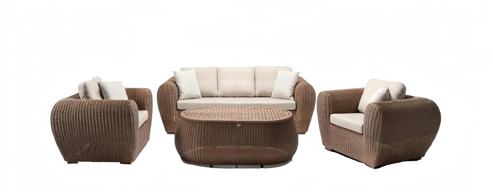 Sofagarnitur set 3 Sitzer Sofas 2x Sessel Couchtisch Terrasse Moderner Braun set