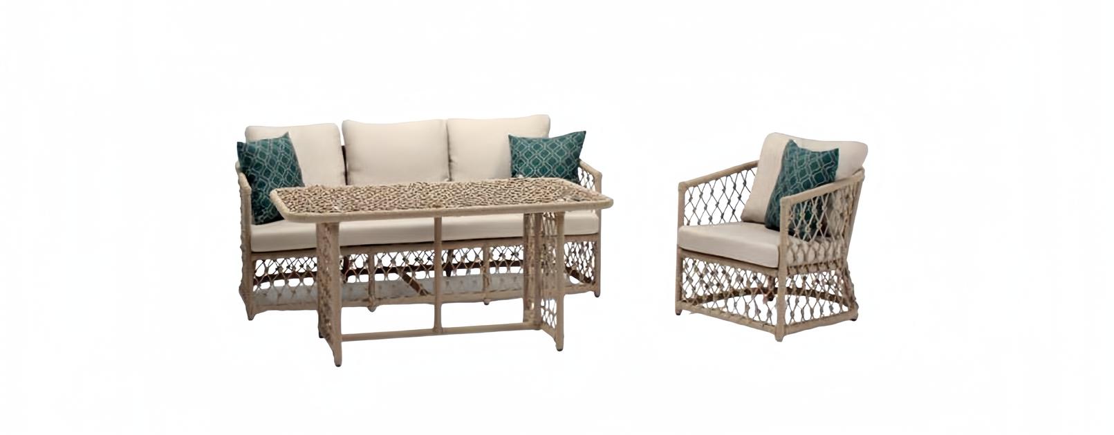 Sofagarnitur set 3 Sitzer Sofas Sessel Couchtisch Terrasse Moderner Beige set