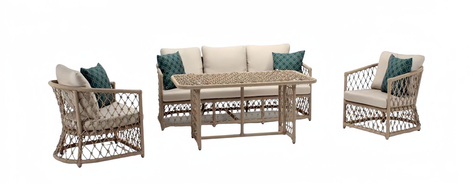 Sofagarnitur set 3 Sitzer Sofas 2x Sessel Couchtisch Terrasse Moderner Beige set