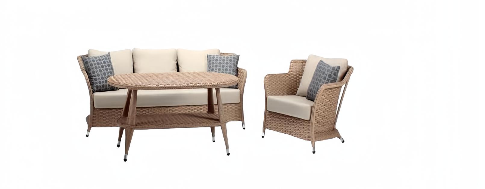 Sofagarnitur set 3 Sitzer Sofas Beige Sessel Couchtisch Terrasse Moderner set