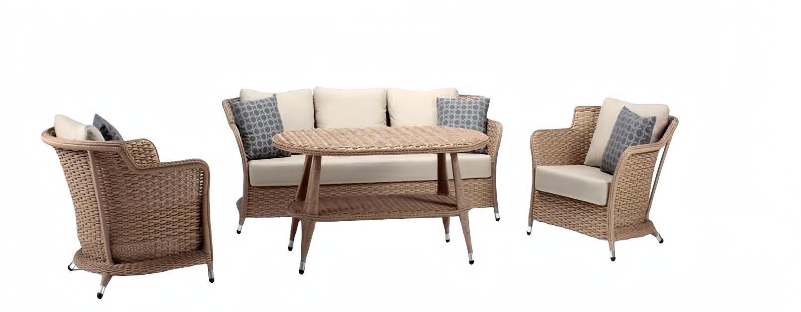 Sofagarnitur set 3 Sitzer Sofas 2x Sessel Couchtisch Terrasse Moderner Beige set