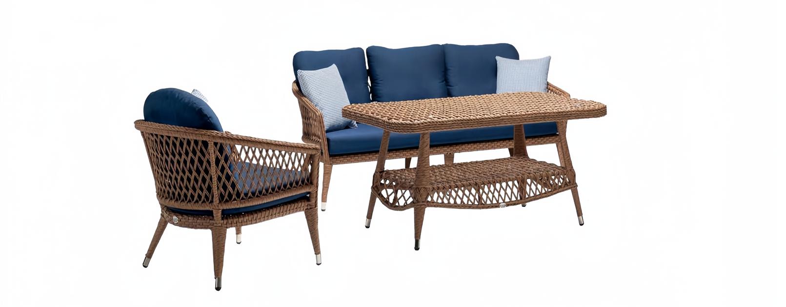 Sofagarnitur set Couchtisch Sessel 3 Sitzer Sofas Braun Moderne Terrasse set