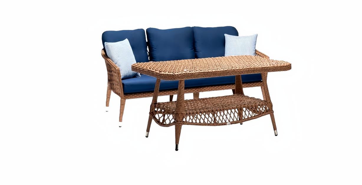 Sofa 3 Sitzer Braun Couchtisch Garnitur Sofas Dreisitzer Rattan Luxus Modern