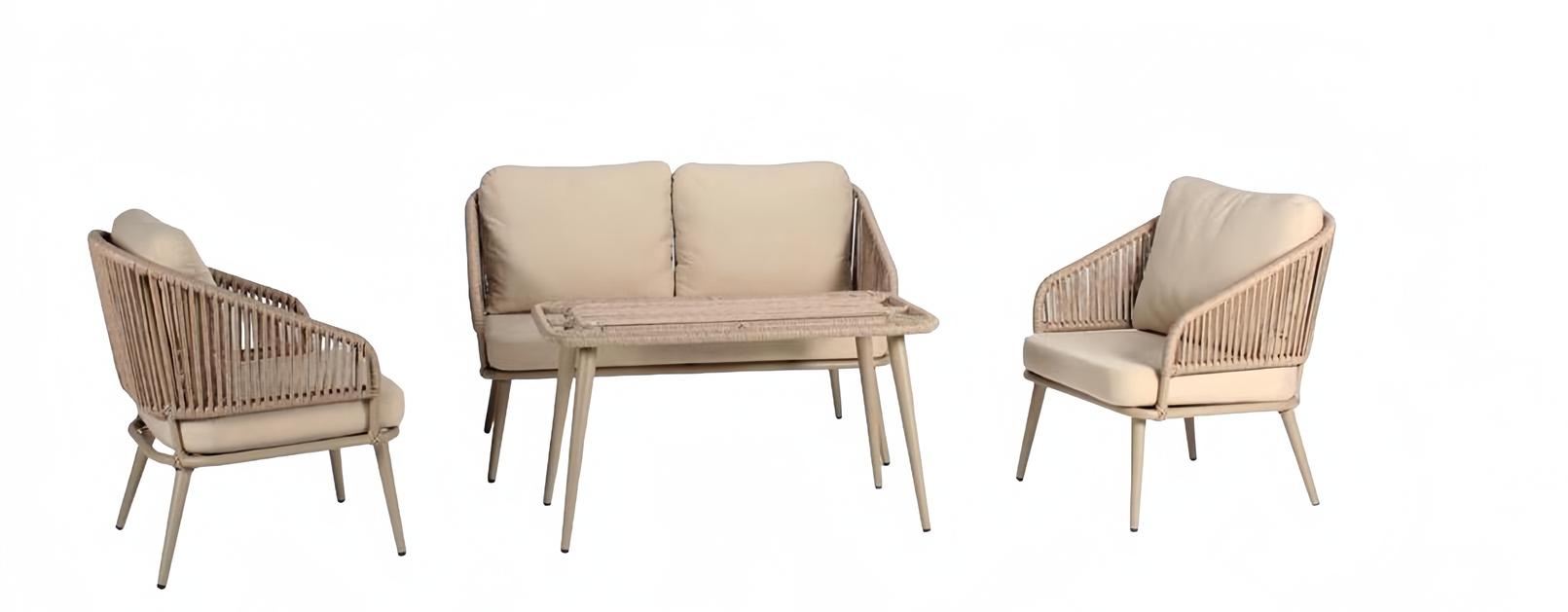 Moderne Beige Gartenmöbel Luxus Sofagarnitur Couchtisch Hochwertig Sessel