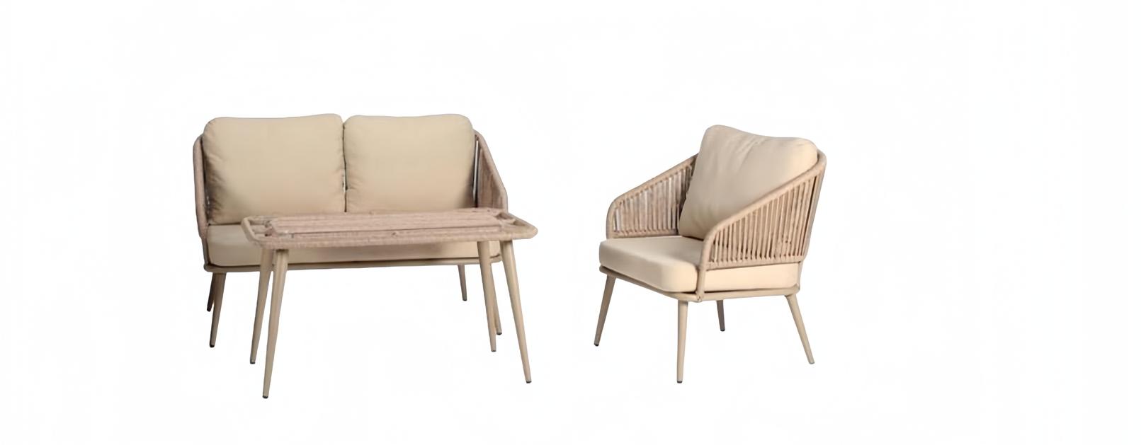 Moderne Beige Gartenmöbel Luxus Sofagarnitur Hochwertig Sessel Couchtisch