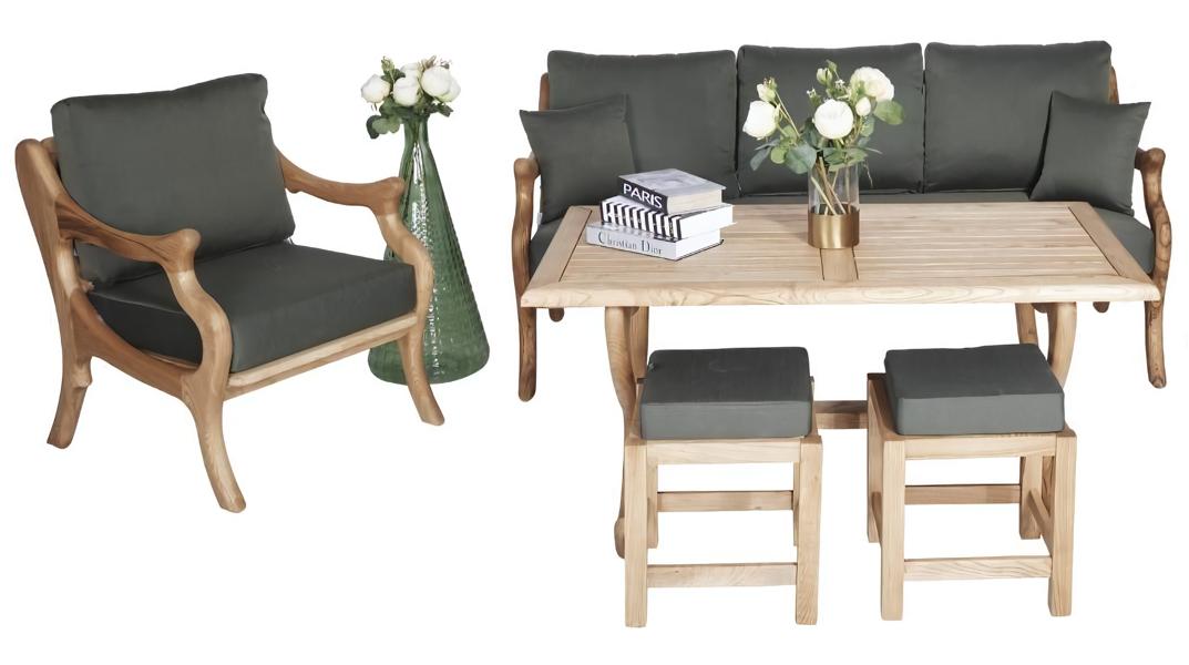 Sofagarnitur 3+1 Sitzer Gartenmöbel Esstisch Holzhocker Polsterhocker