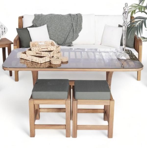 Set 4tlg 2x Hocker Sitzgruppe Sofa Couch Polster Garten Terrasse Möbel Tisch