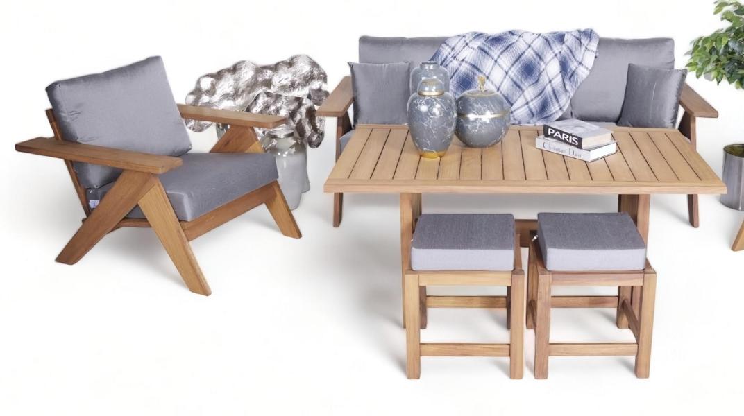 Sofagarnitur 3+1 Sitzer x Hocker Sitzgruppen Holz Esstisch Gartenmöbel Set 5tlg
