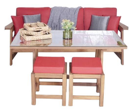 Gartenmöbel Sofa 3 Sitzer Esstisch 2x Hocker Holz Sitzgruppen 4tlg Sitzmöbel
