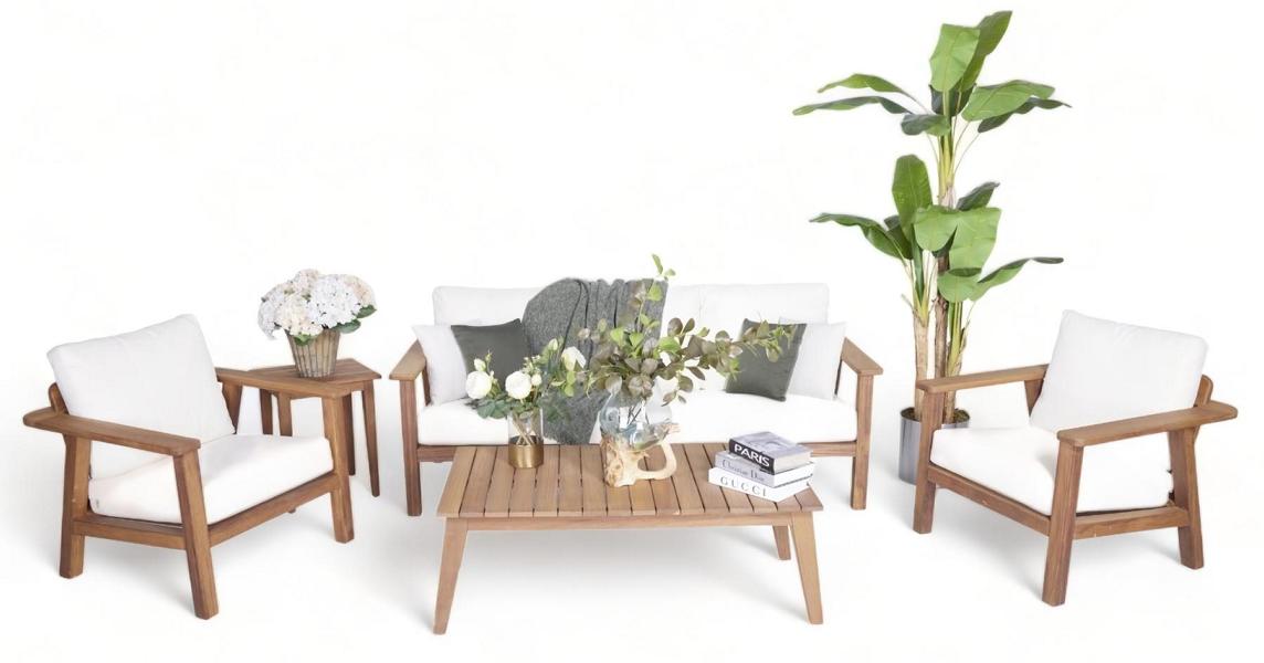 Sofagarnitur 3+1+1 Sitzer Holz Couchtisch Gartenmöbel Set Terrassenmöbel