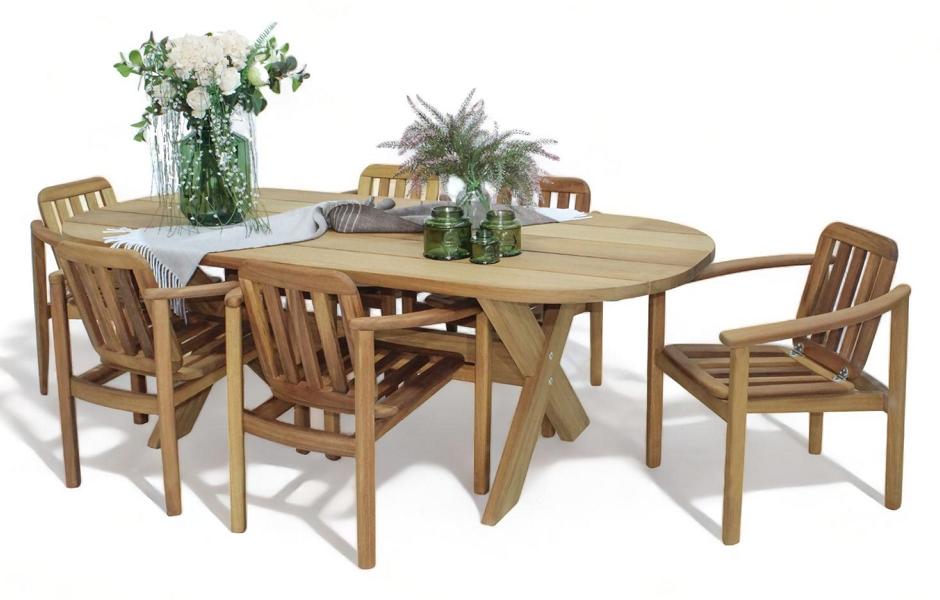 Stilvoller Esstisch 6x Stühle Set Holz Gartenmöbel Designer Komplett 7tlg
