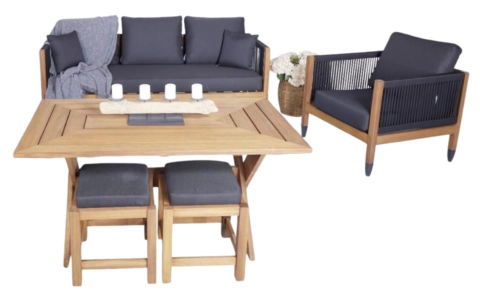 Set 3+1 Sitzer Stilvoller Gartenmöbel Esstisch Edle Möbel 2x Hocker 5tlg