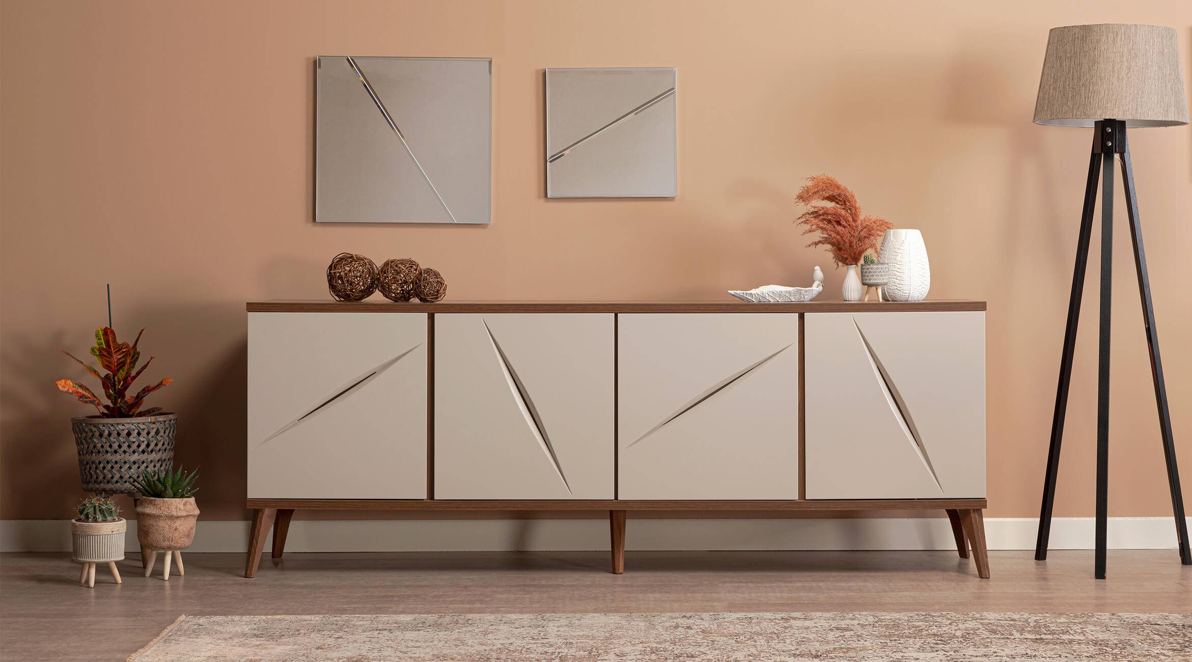 Esszimmer Komplett Anrichte 2x Spiegel Design Sideboard Modern Holzmöbel