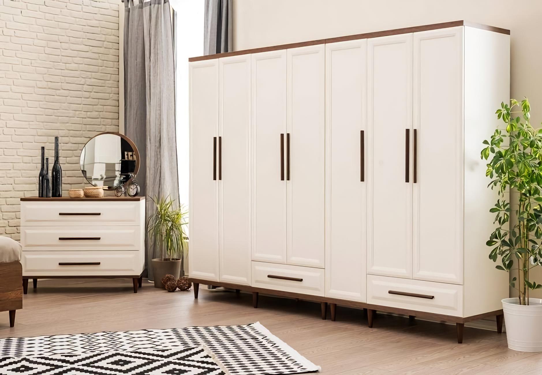 Schlafzimmer 3tlg Luxus Komplett Kleiderschrank Holzmöbel Kommode mit Spiegel