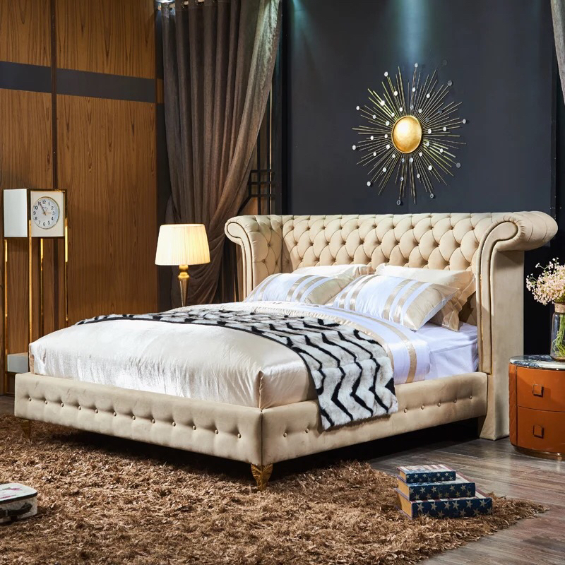 Chesterfield Design Polster Englisches Doppelbett Beige 140/160/180x200 Betten