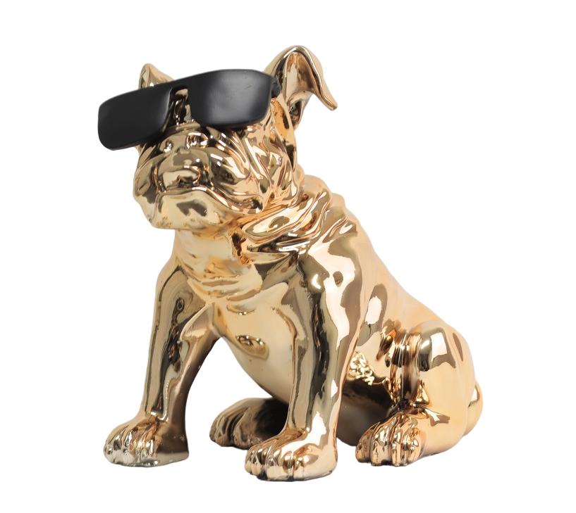 Design Bulldogge mit Brille Statue Skulptur Figuren Skulpturen Dekoration Deko
