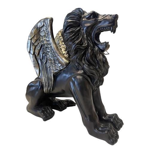 Löwe mit Flügeln Skulptur Schwarze Matt Skulpturen Figur Figuren Dekoration Neu