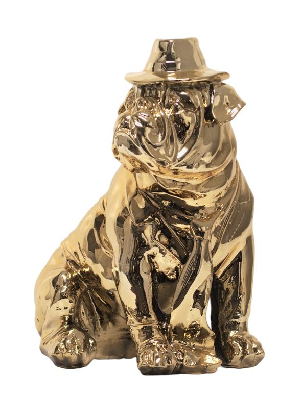 Design Bulldogge mit Hut Figur Statue Skulptur Figuren Skulpturen Dekoration Neu