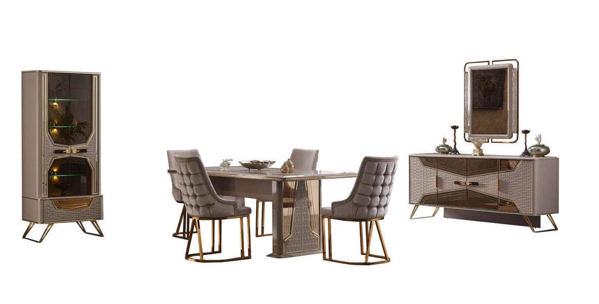 Essgruppe Esstisch Stühle Essbereich Sitzmöbel Konsole Spiegel Vitrine 8tlg