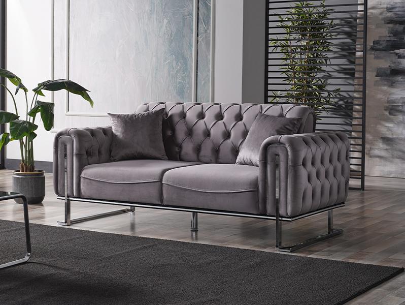 Luxus Sofa 2 Sitzer Sofas Sitz Stoff Design Möbel Qualität Stil Textil Grau