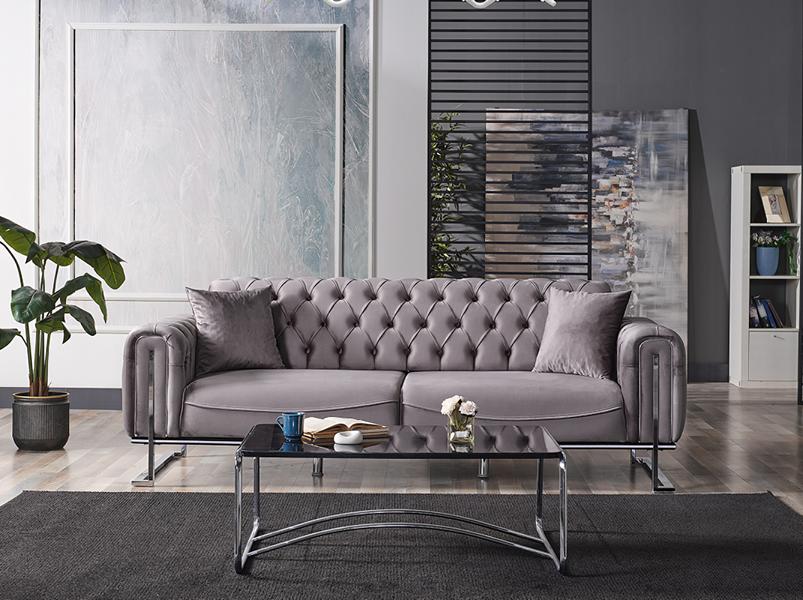 Chesterfield Grau Textil Polster Sofa Design Modern Sofas 3 Sitzer Luxus Couch