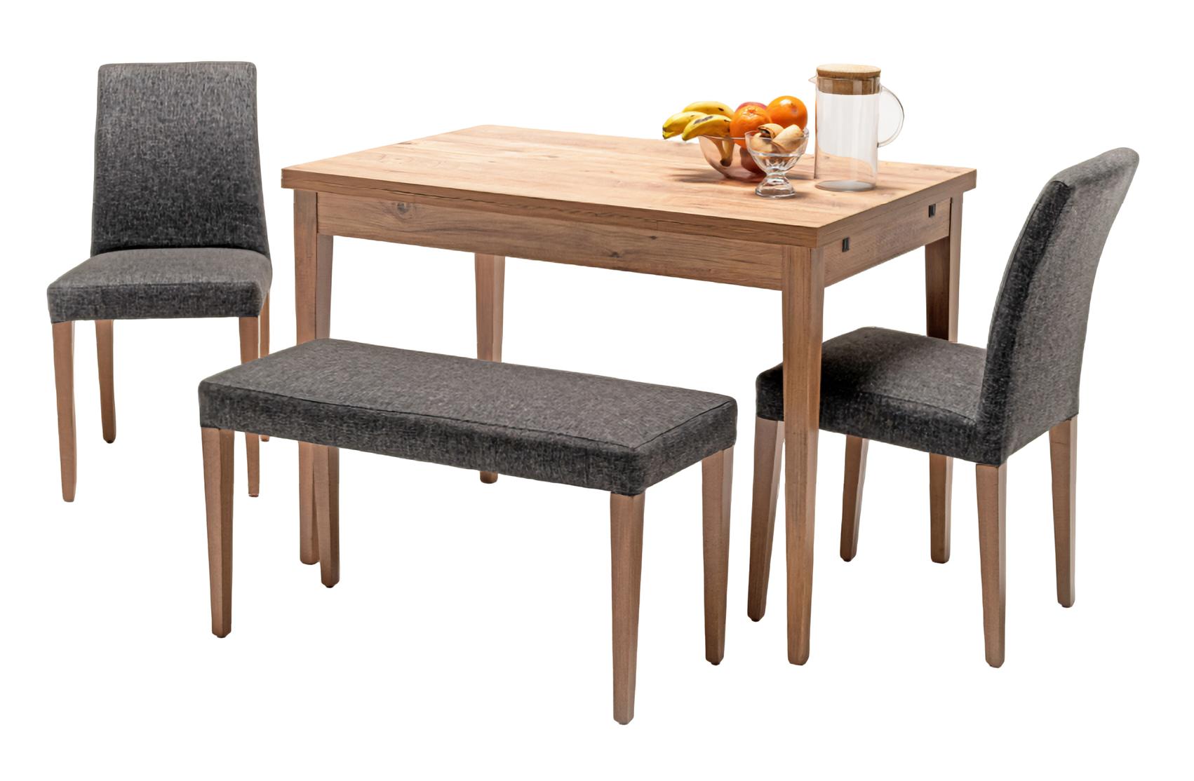 Esszimmer Set Esstisch 2x Stuhle Bank Holztisch Polsterstuhl Grau Beige