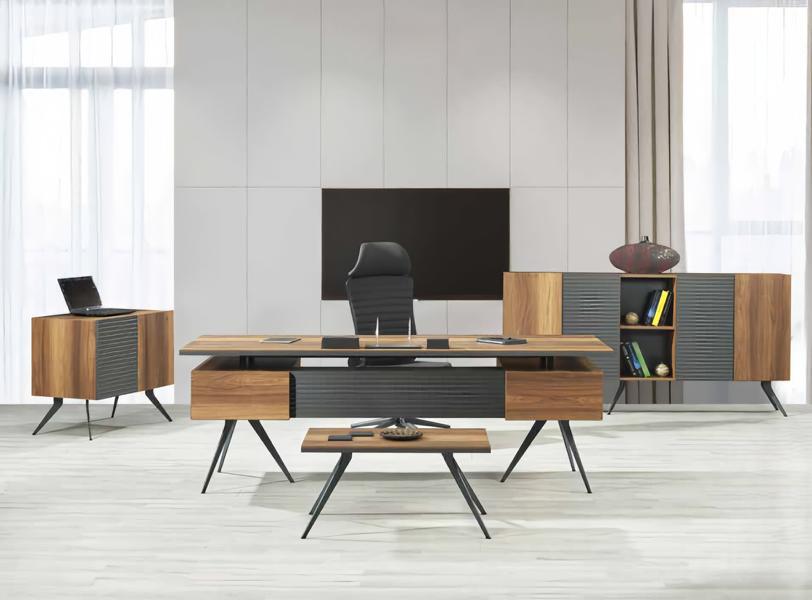 Schreibtisch Couchtisch Sideboard Büroassistentin Dunkles Holz Arbeitszimmer