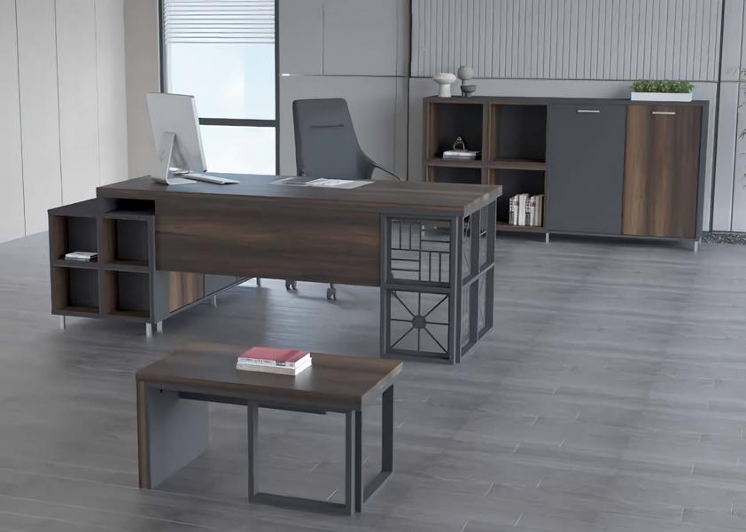 Designer Arbeitszimmer Set Schreibtisch Couchtisch Sideboard Holz Metall