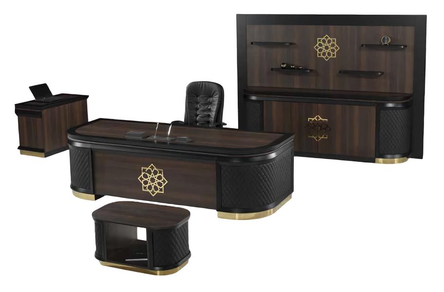Luxus Schreibtisch Couchtisch Sideboard Schrank Leder Holz Arbeitszimmer 4tlg